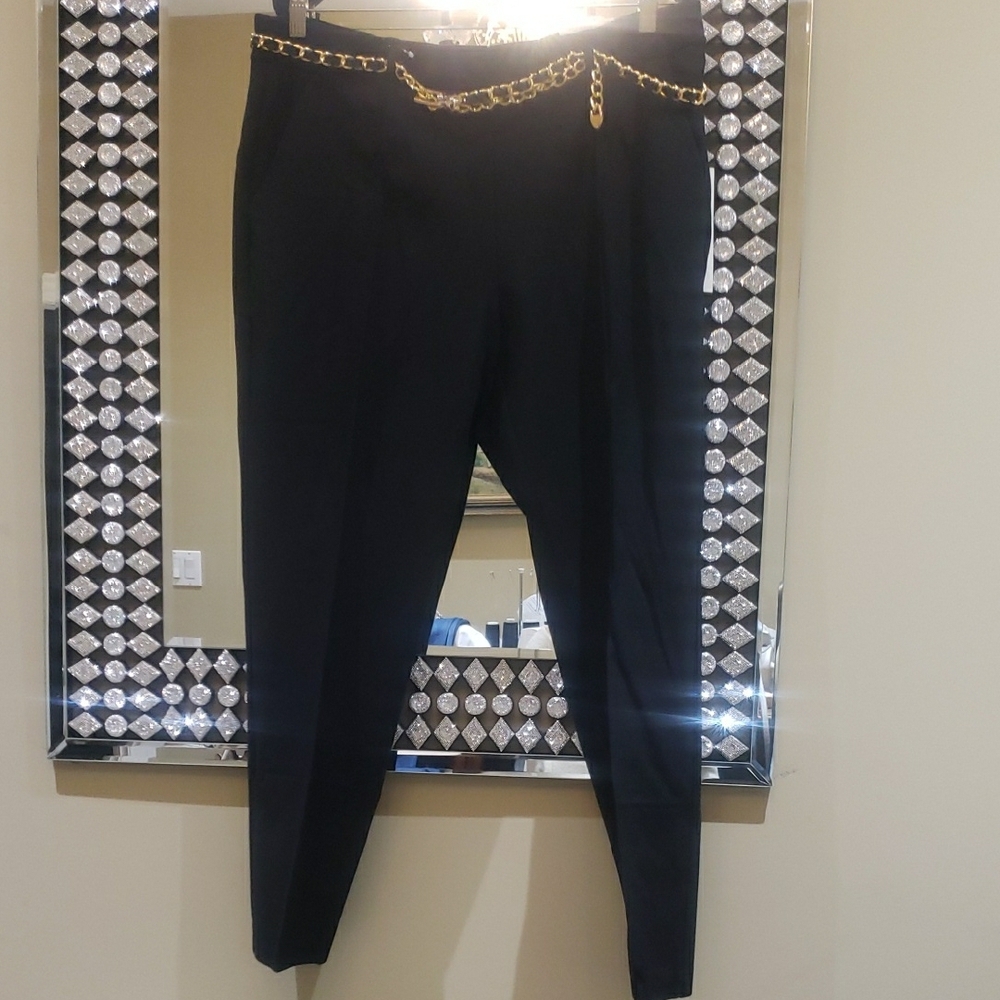 Nwt Xl Nicole Miller Chic Black Pants with Gold Chain Detail